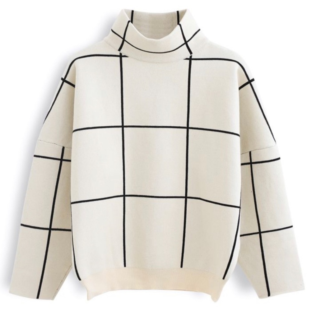 Chic Wish Grid Turtleneck Sweater size small